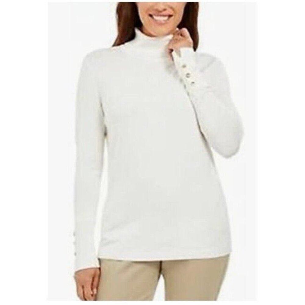 JM Collection Womens XXL Eggshell White Button Sleeve Turtleneck Sweater NWT J72